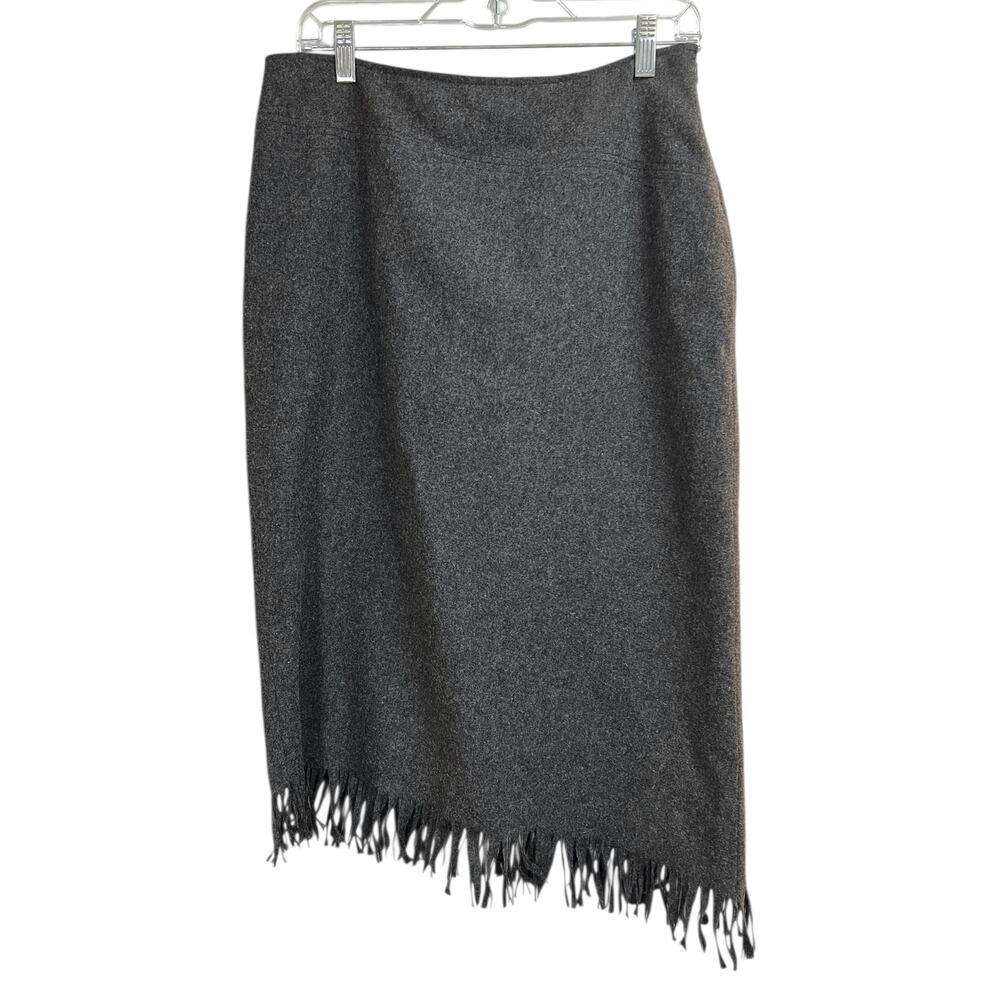 The Limited Women's Charcoal Wool Blend Skirt Fringe Hem Zip Back 10